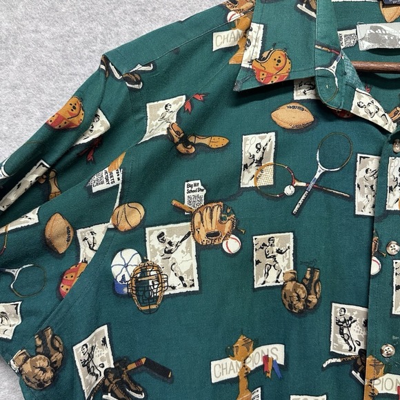 Vintage Sports Shirt Mens SZ XL AOP Photo Print Button Up Long Sleeve 70s Retro - Picture 8 of 10